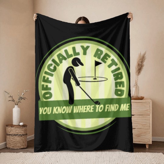 Golfing Officially Retired Funny Retirement Golf Throw Blankets