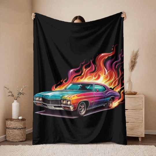 Retro American Racing Muscle Car Throw Blankets