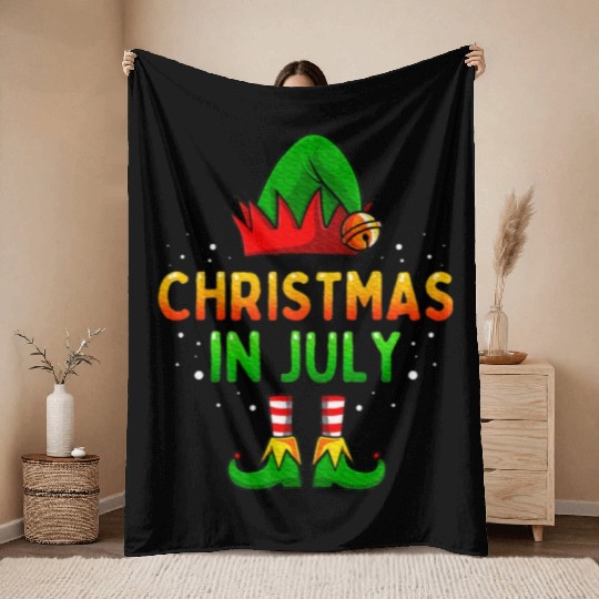Christmas In July Santa Elf Throw Blankets