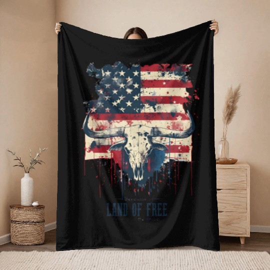Land of the free because of the brave , 4 July Throw Blankets
