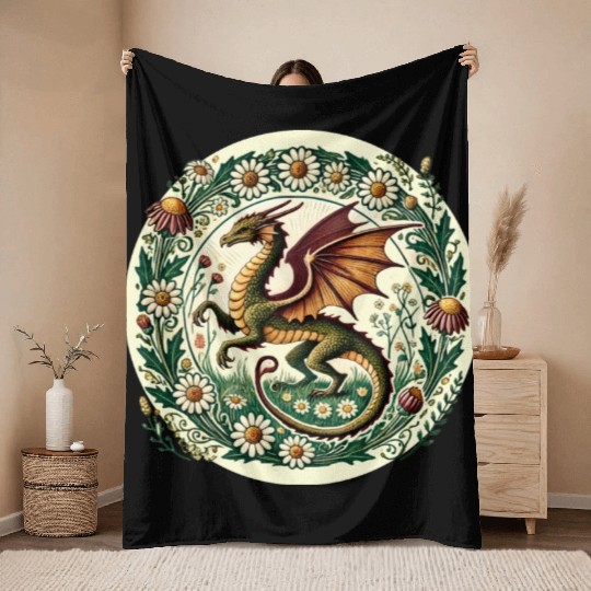 Daisy Flower Dragon Throw Blankets