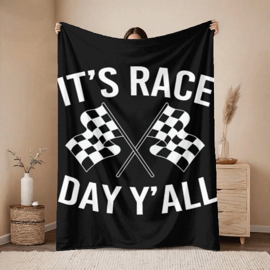 Drag Racing Racetrack Checkered Flag Race Day Throw Blankets