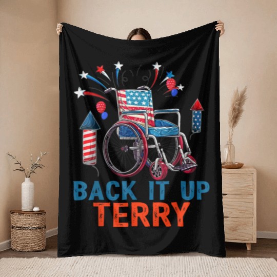 Back Terry Fireworks 4th July Throw Blankets
