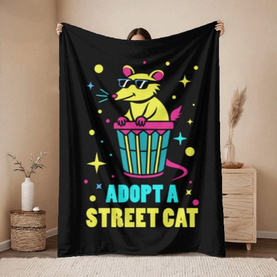 Adopt A Street Cat Possum Opossum 80s Style Throw Blankets