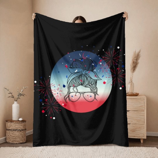 4th Of July Fireworks Messy Bun Throw Blankets