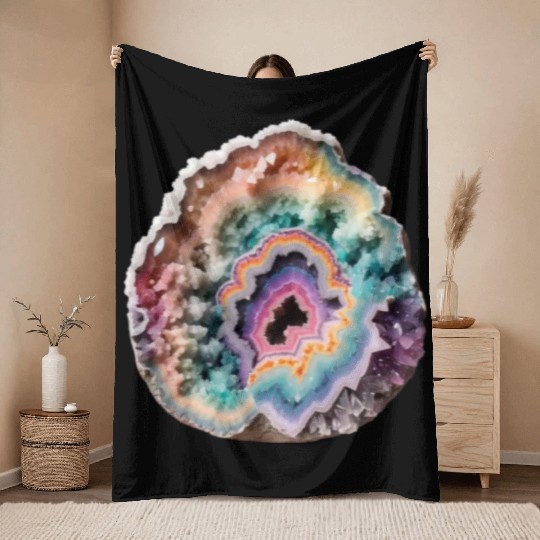 Fantasy Pastel Rainbow Geo Stone Crystal Throw Blankets
