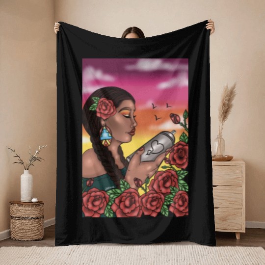 Graffiti garden Throw Blankets