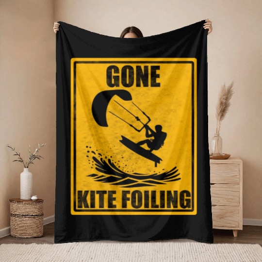 Gone Kite Foiling Adventure Sports Sign used look Throw Blankets