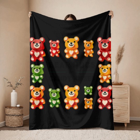 Bear Hugs and Candy Kisses Gummy Bears Throw Blankets