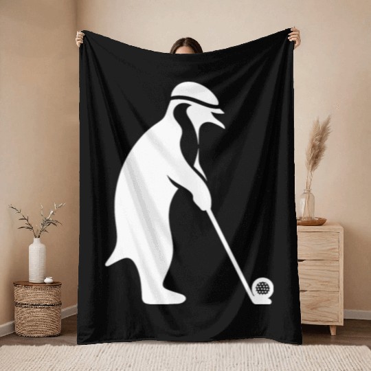 Penguin playing golf cartoon golfer funny Throw Blankets