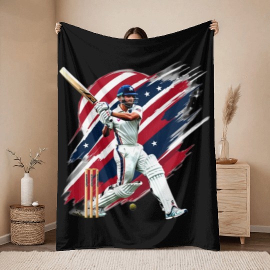 US CRICKET LOVE Throw Blankets