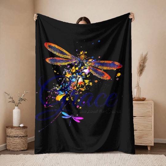 Amazing Grace Dragonfly splatter Throw Blankets