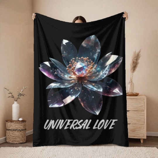 Cosmic Crystal Glass Flower "UniversalLove" Throw Blankets