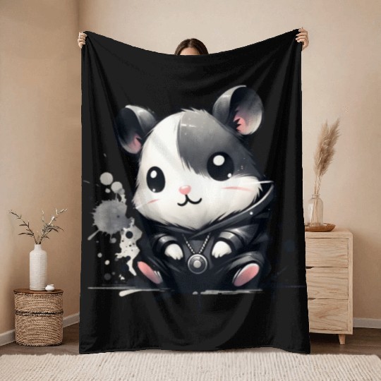 Charcoal Hip Hop Hamster Throw Blankets