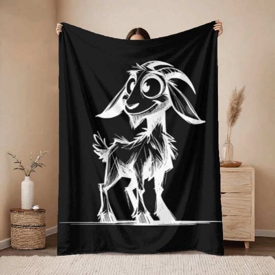 Goat Big Eyes Grinning Billy Goat Sketch Throw Blankets