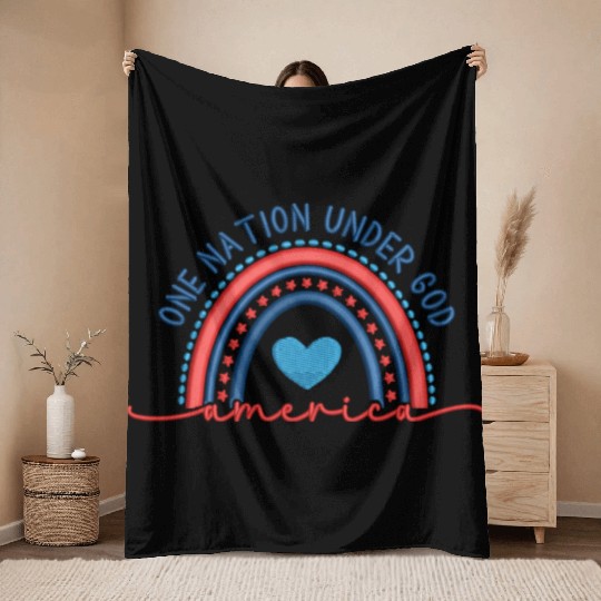One Nation Under God Rainbow Embroidery Effect Throw Blankets