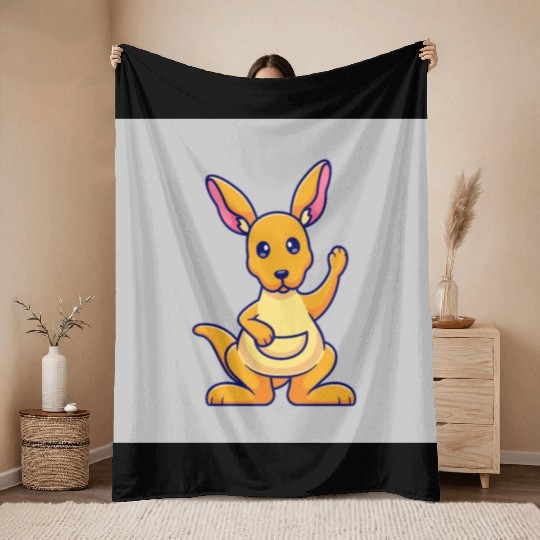 Cute Kangaroo Waving Hand: Cartoon Vector Icon Ill Throw Blankets