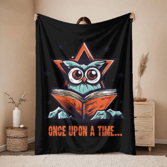 Once Upon a Time: Book-Reading Owl Throw Blankets