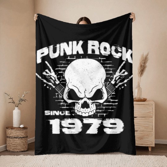 Punk Rock Since 1979 - Skull Rock Hands 45th Throw Blankets