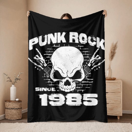 39th Birthday - Punk Rock Since 1985 Skull Rock Throw Blankets