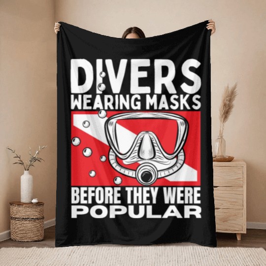 Scuba Diving Mask Pun Funny Scuba Diver Throw Blankets
