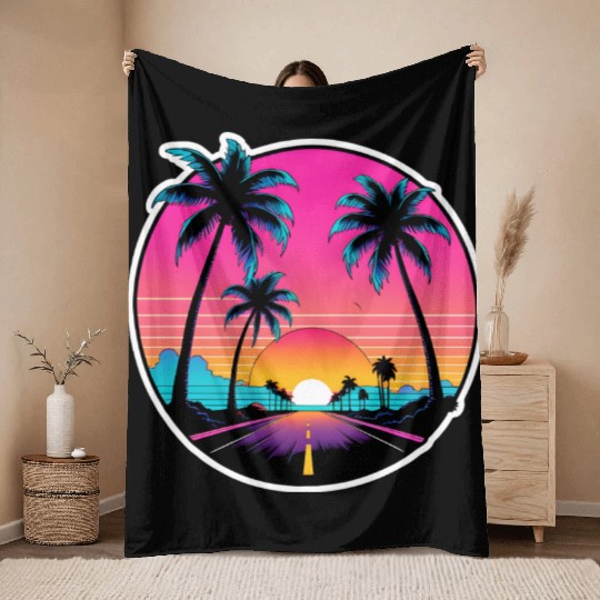 Beach road sunset driving on a lonely road. Throw Blankets