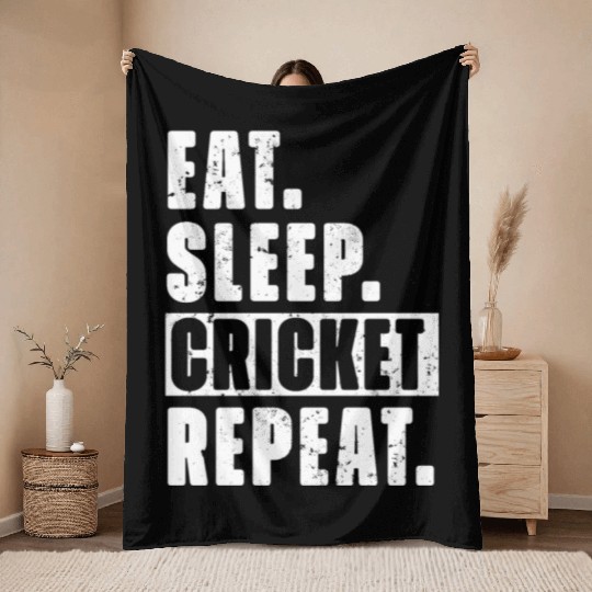 Cricket Fans Eat Sleep Cricket Repeat Throw Blankets