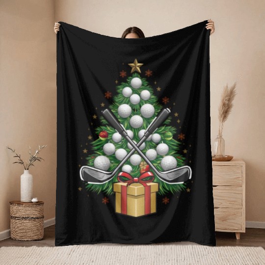Golf Equipment Christmas Tree Christmas Golf Throw Blankets