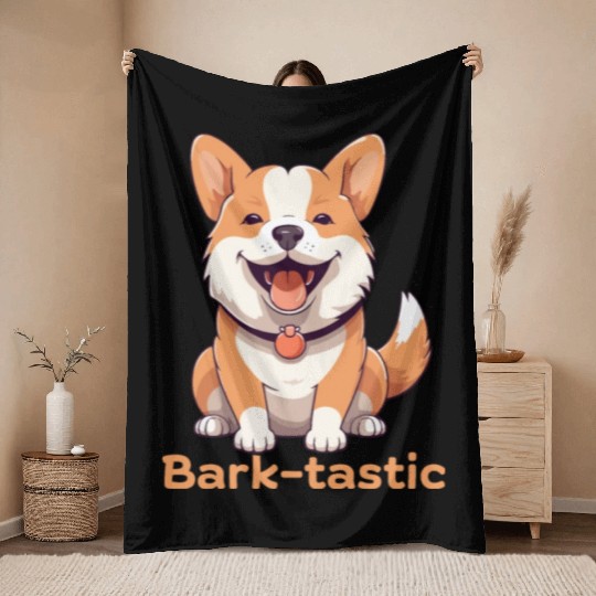 Cute shiba inu puppy dog with funny Bark-tastic te Throw Blankets