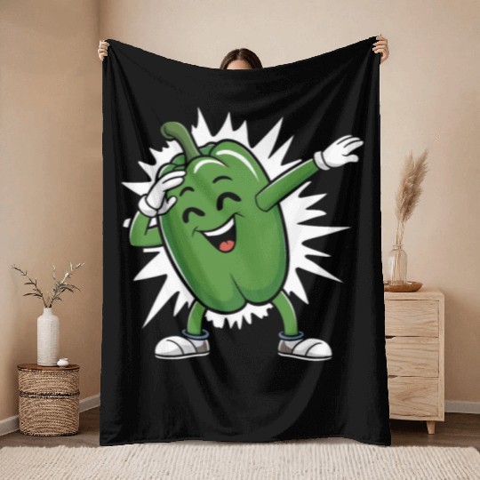 Green Bell Pepper Dabbing Throw Blankets