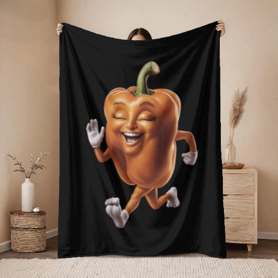 Orange Bell Pepper Running Realistic Throw Blankets