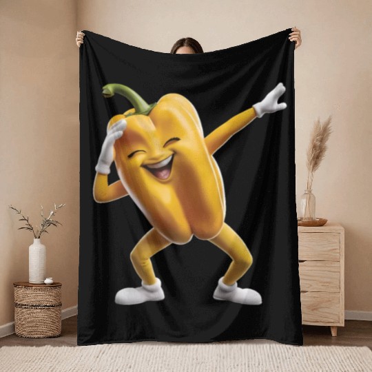 Yellow Bell Pepper Dabbing Realistic Throw Blankets
