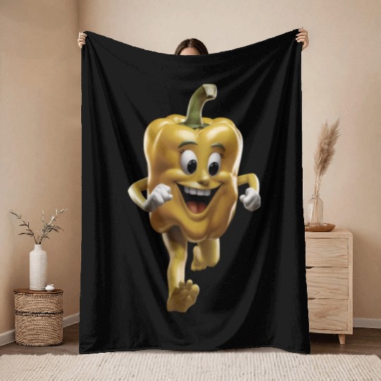 Yellow Bell Pepper Running Realistic Throw Blankets