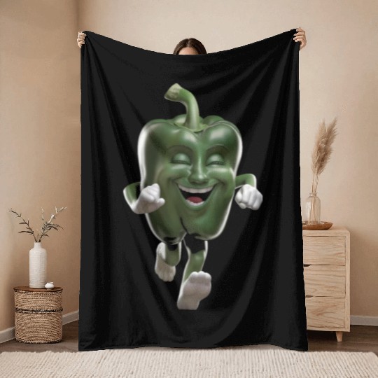 Green Bell Pepper Running Realistic Throw Blankets