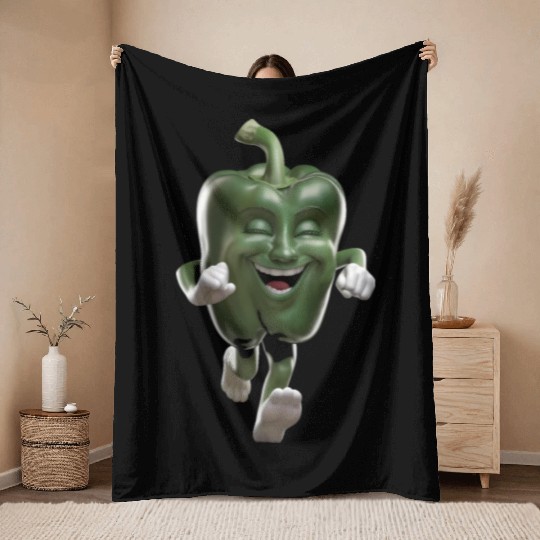 Green Bell Pepper Running Realistic Throw Blankets
