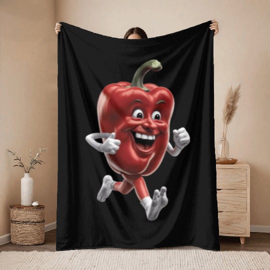 Red Bell Pepper Running Realistic Throw Blankets
