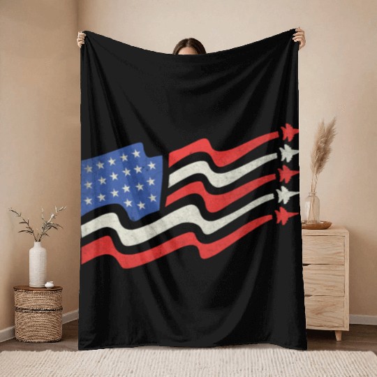 American Flag Apparel with Jet 4th of July Throw Blankets
