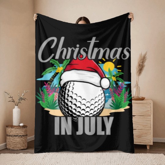 Christmas in July Golf Santa Hat Funny Summer Throw Blankets