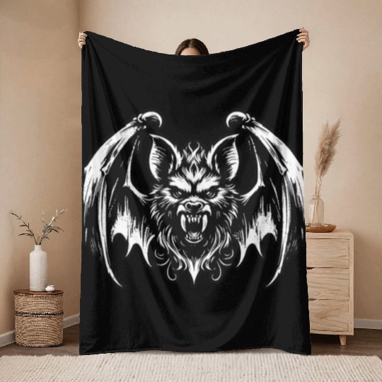 Dark Art Bat Beast with Wings Animal Horror Grunge Throw Blankets