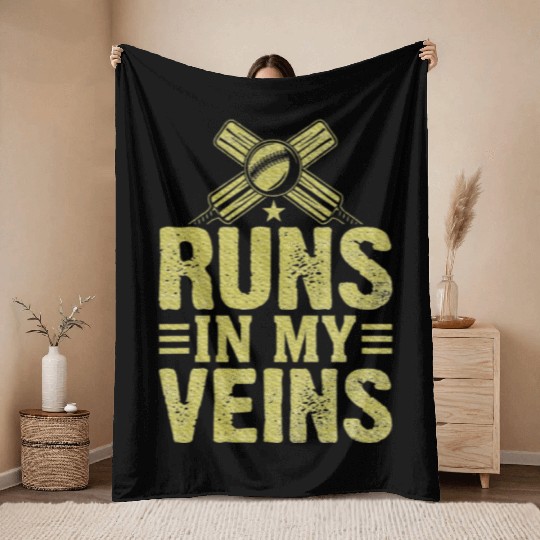 Cricket runs in my Veins Cricket Throw Blankets