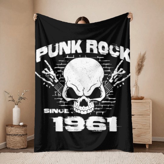 63rd Birthday - Punk Rock Since 1961 Skull Rock Throw Blankets