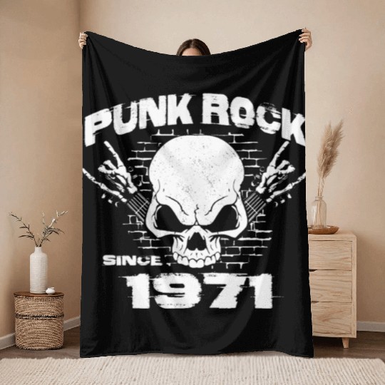 53rd Birthday - Punk Rock Since 1971 Skull Rock Throw Blankets