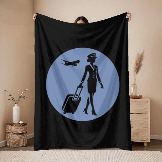 Flight Attendant Aviation Cabin Crew Air Hostess Throw Blankets
