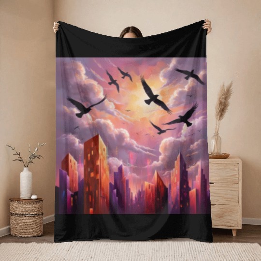 Geometric Twilight City Throw Blankets