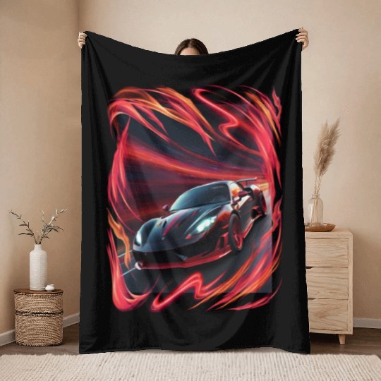 Nice sport car, red storm and effects Throw Blankets