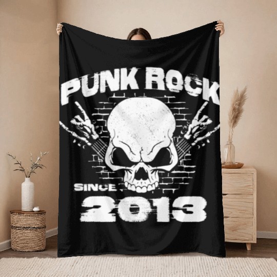 Punk Rock Since 2013 - Skull Rock Hands 11th Throw Blankets