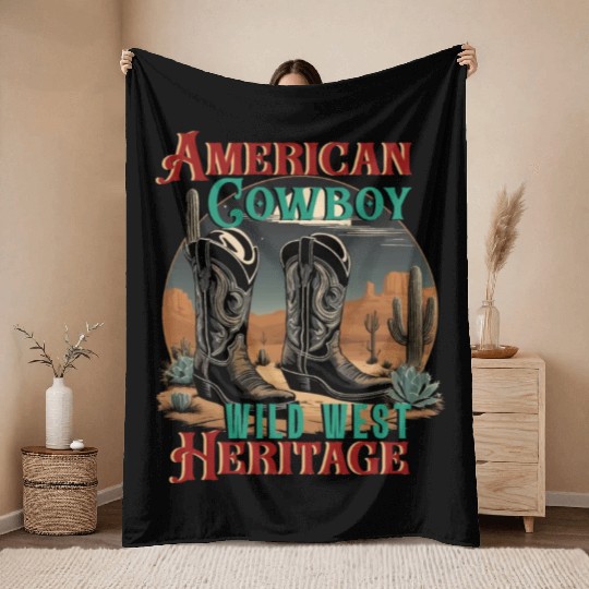 American Cowboy boots Texas West Wild Heritage Throw Blankets