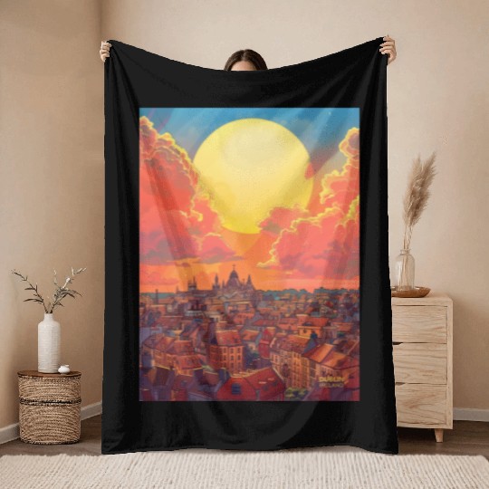 Sunset in Dublin Ireland Throw Blankets