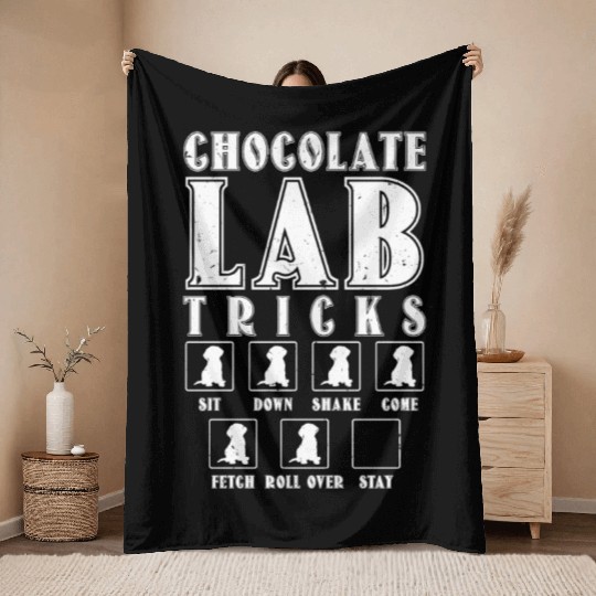 Brown Labrador CHOCOLATE LAB TRICKS Stubborn Throw Blankets
