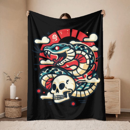 Skull Serpent Throw Blankets